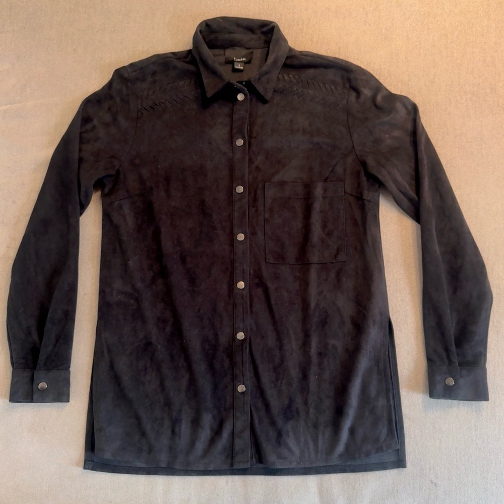 Lumiere Anthropology Black Suede Button Down Shirt